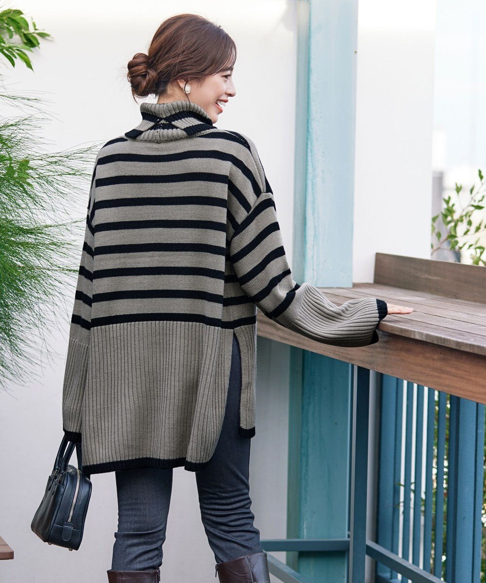 Tiaclasse 【洗える】ハイネックボーダープルオーバー 