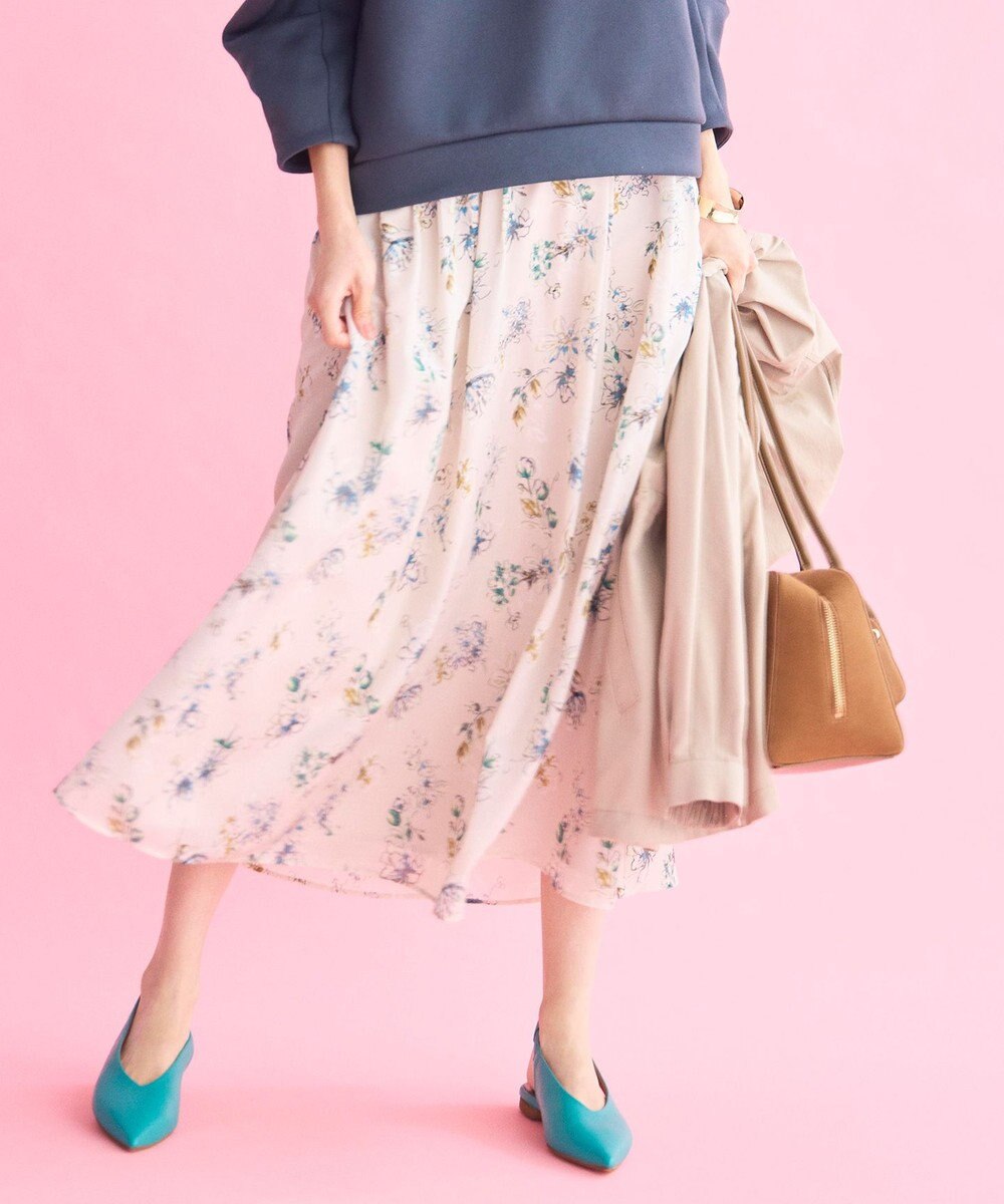 自由区 L エアリーローン花柄プリント スカート 