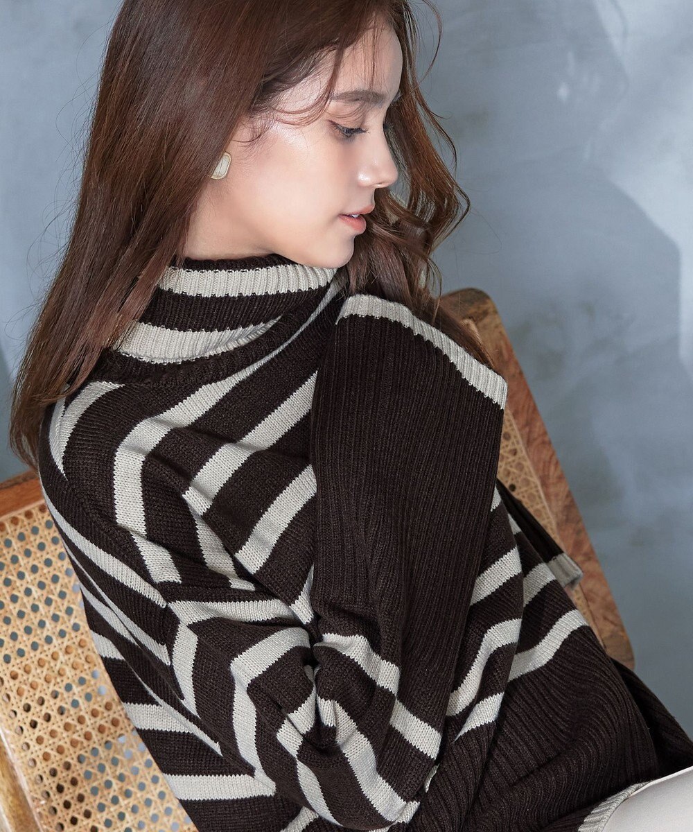 Tiaclasse 【洗える】ハイネックボーダープルオーバー 