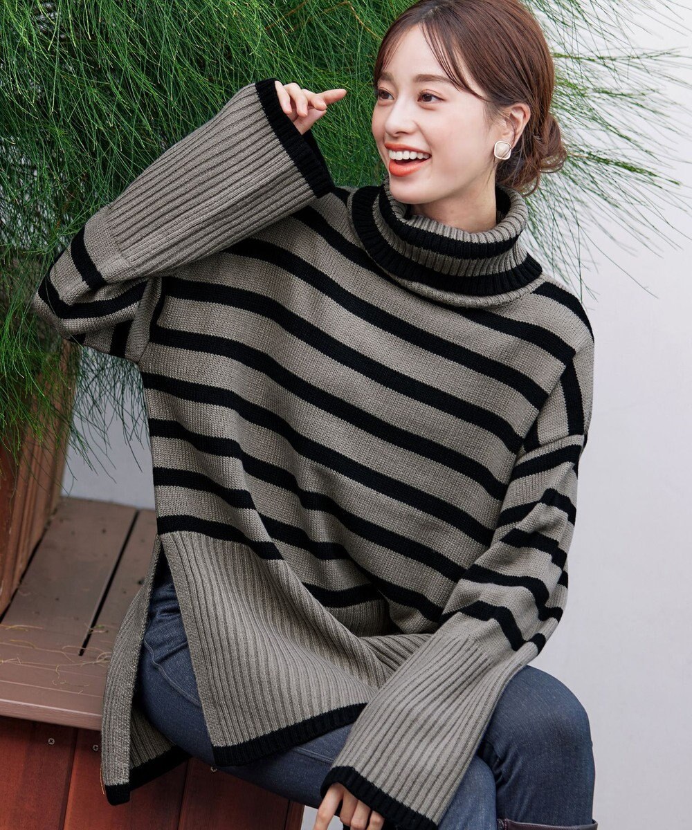 Tiaclasse 【洗える】ハイネックボーダープルオーバー 
