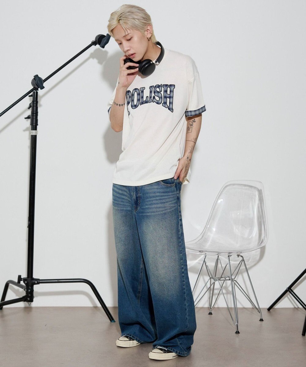 WEGO 【ユニセックス着用ITEM】チェックディテールロゴT（SS） 