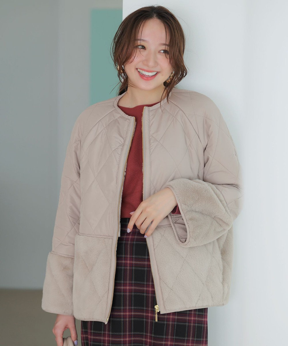 ANY SIS S フェイクファーコンビキルティング アウター 