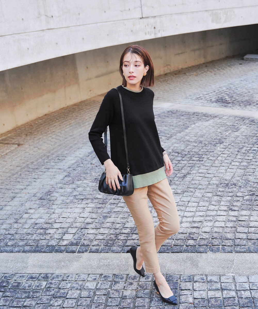 Tiaclasse 【洗える】重ね着風配色ニットチュニック 