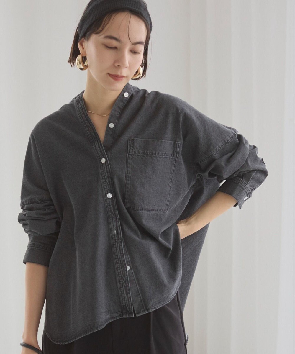 WEGO 【ANGIE VINTAGE】オーバーサイズ バンドカラー デニムシャツ 