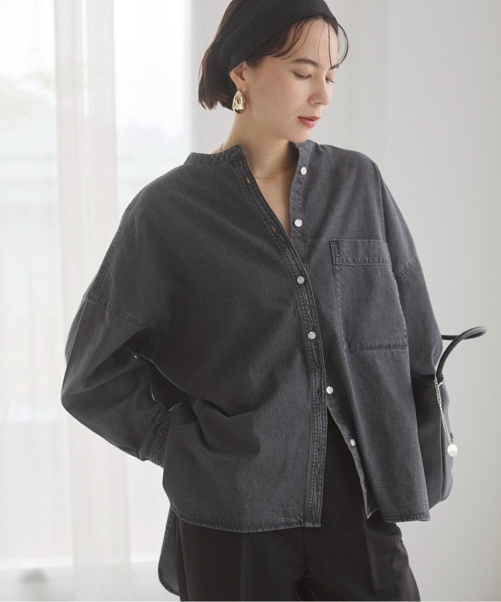 WEGO 【ANGIE VINTAGE】オーバーサイズ バンドカラー デニムシャツ 