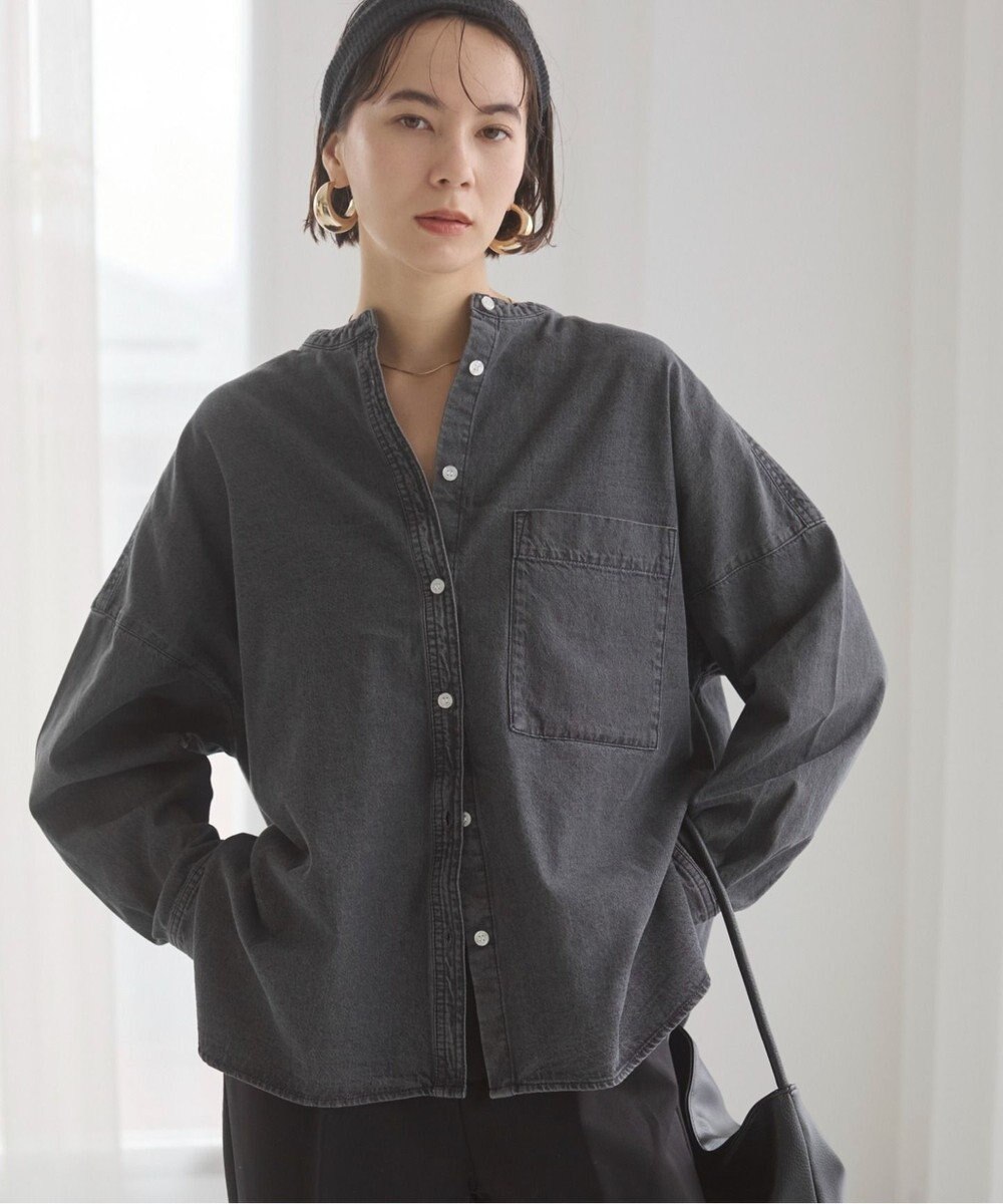 WEGO 【ANGIE VINTAGE】オーバーサイズ バンドカラー デニムシャツ 