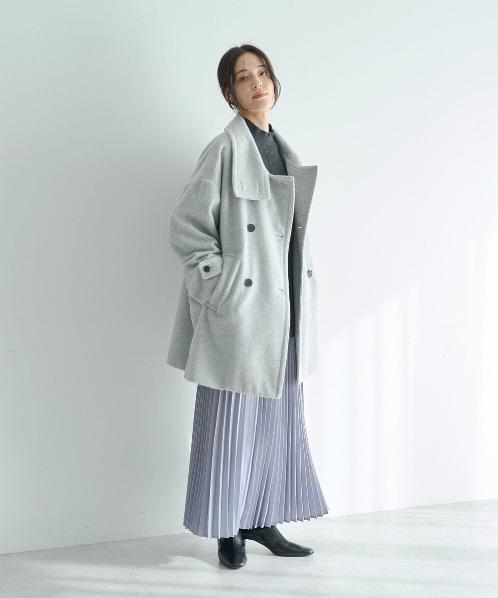 YECCA VECCA ウール混ミドル丈スタンドカラーコート 
