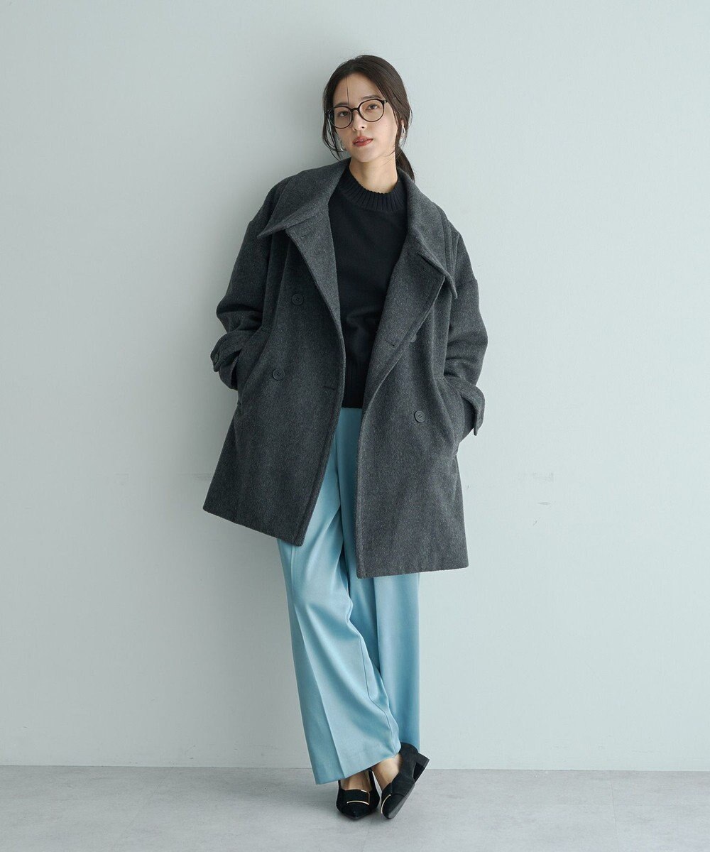 YECCA VECCA ウール混ミドル丈スタンドカラーコート 