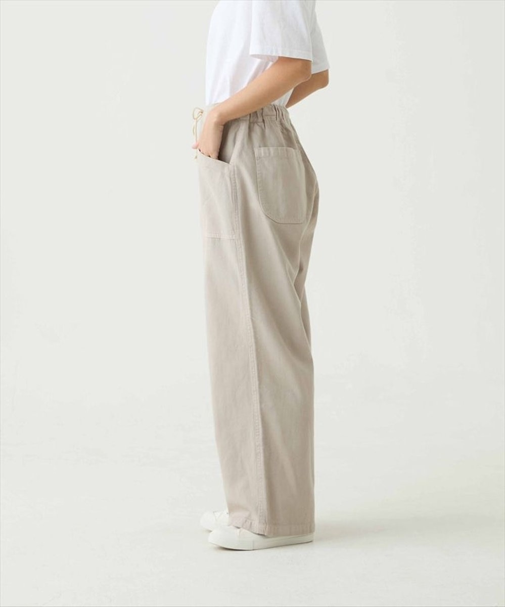 caqu color linen easy wide カラーコットンリネンウエストゴムワイドストレート 