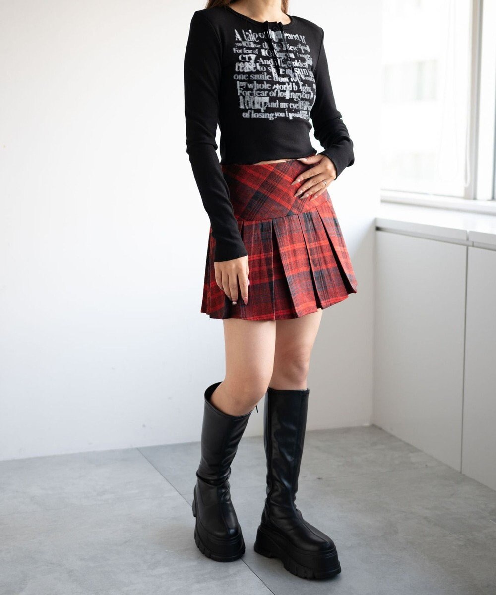 WEGO ヘンリーネックグラフィックピチトップス 