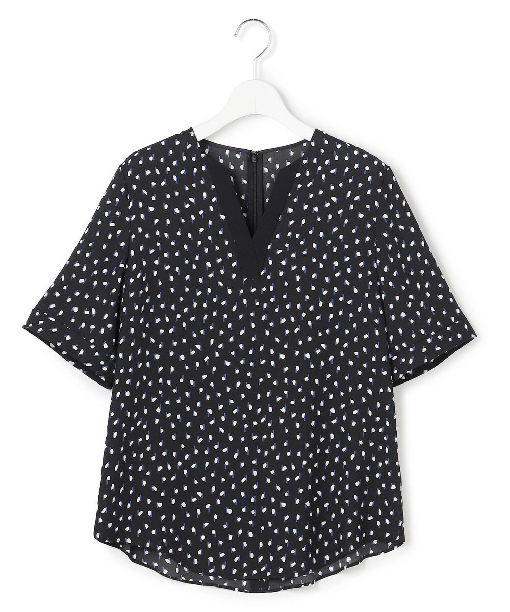 ICB 【先行予約】BackSatinAmunzen 5分袖Vネック配色ブラウス 