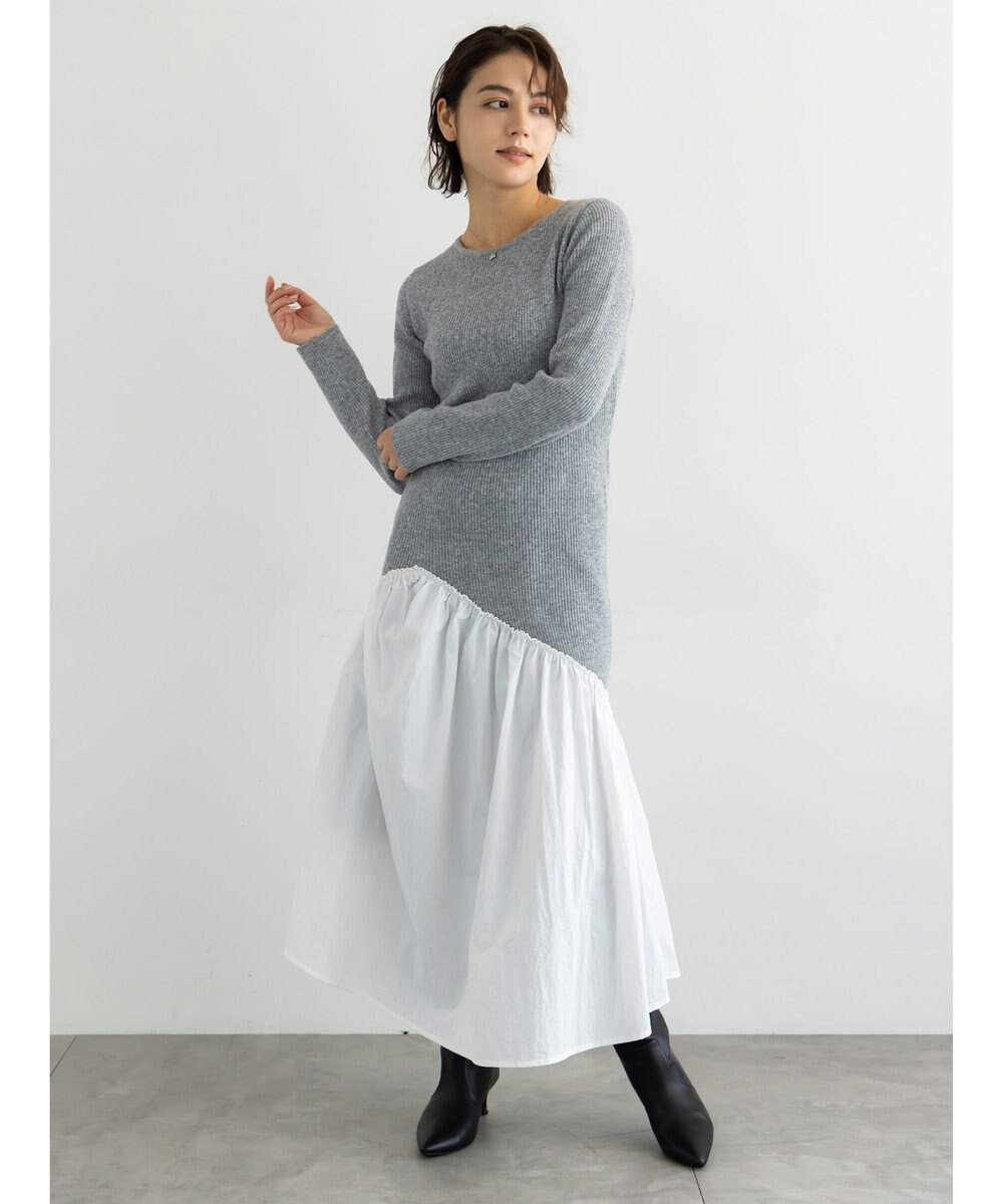 Te chichi 【宮本茉由着用】リブニットドッキングアシメワンピース 