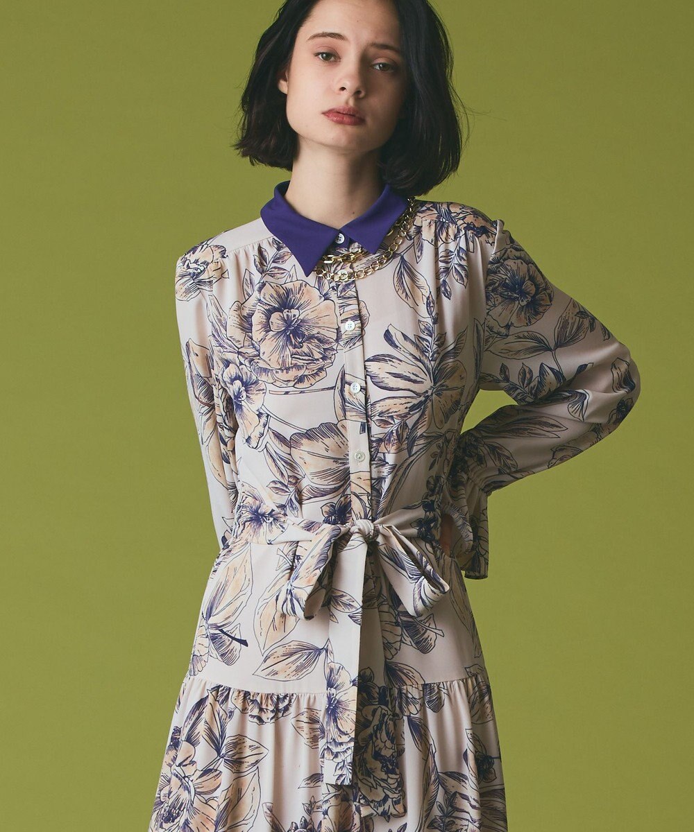 GRACE CONTINENTAL ボタニカルドレープワンピース 