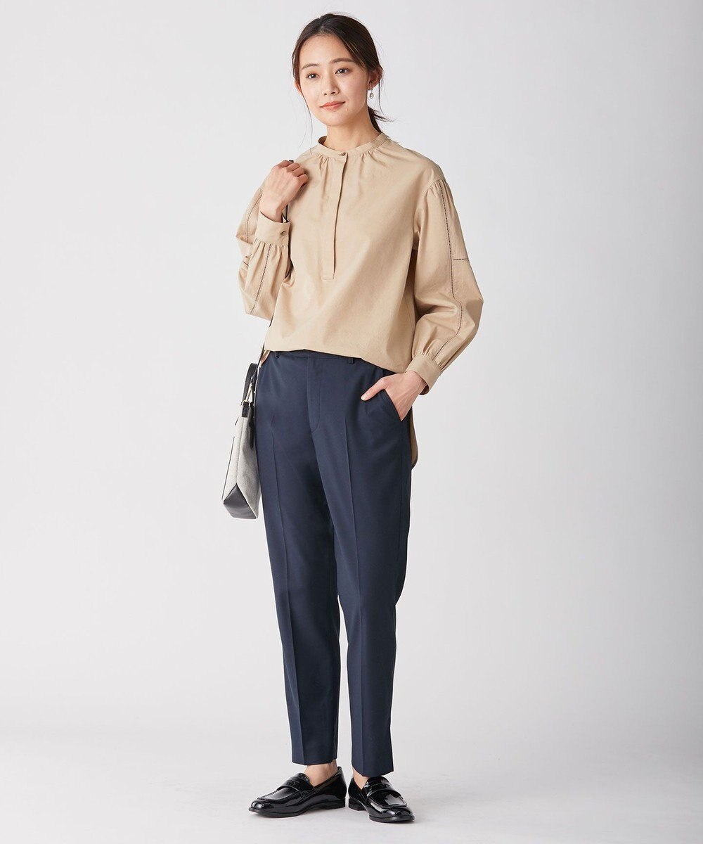 J.PRESS LADIES 【洗える】ポリエステルレーヨンマイクロギャバストレッチ テーパード パンツ 