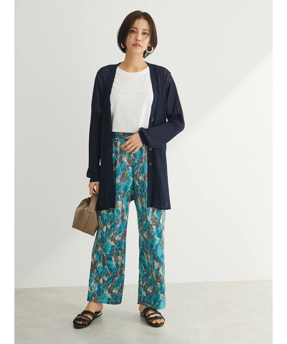 Green Parks 推しニット　リブ編みミドル丈カーディガン 