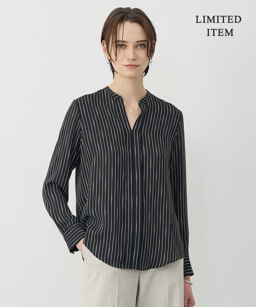 ICB 【新色追加・WEB限定】BackSatinAmunzen キーネックブラウス 