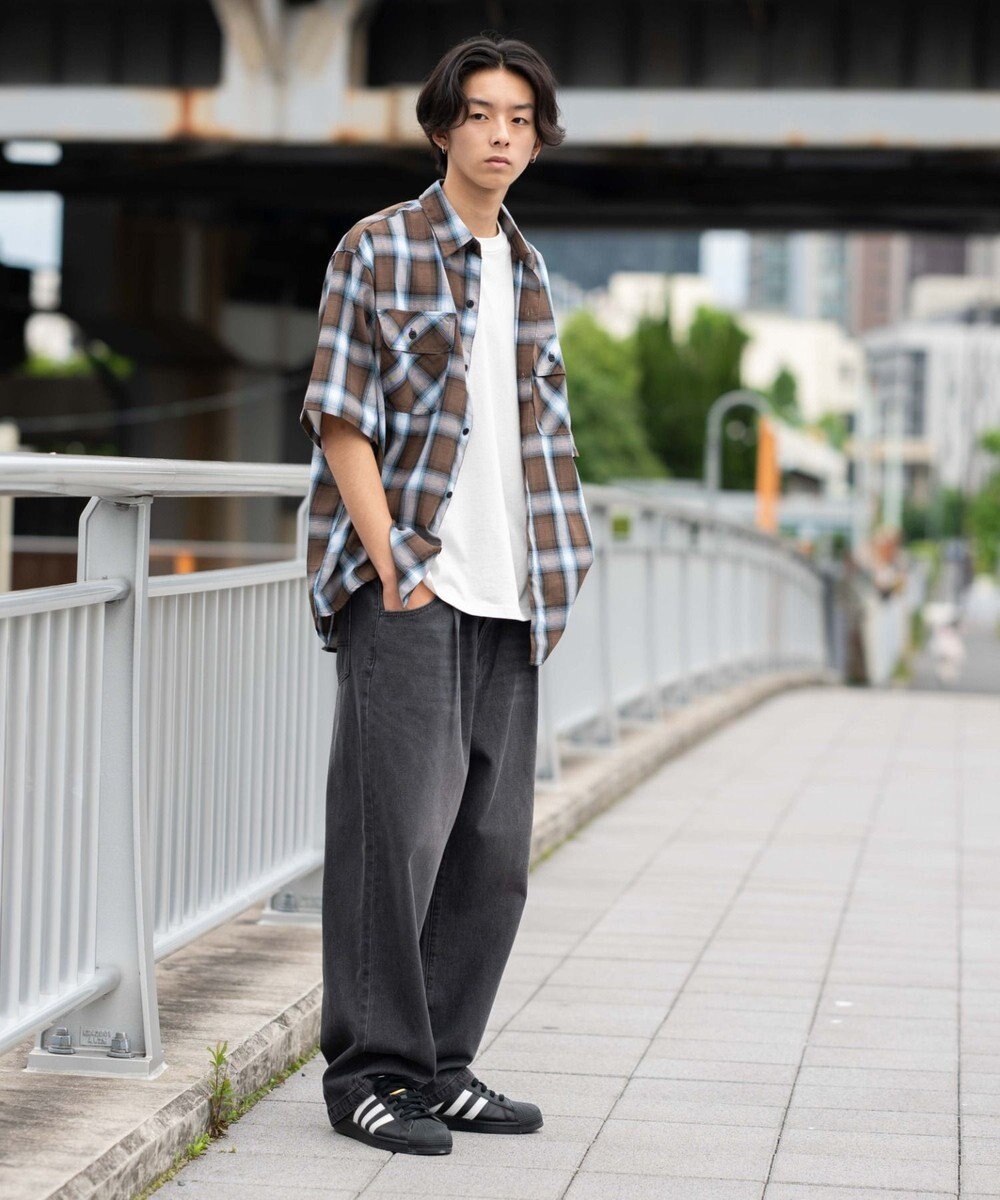 WEGO 【ユニセックス着用ITEM/SMLサイズ展開】ルーズテーパードデニムパンツ 