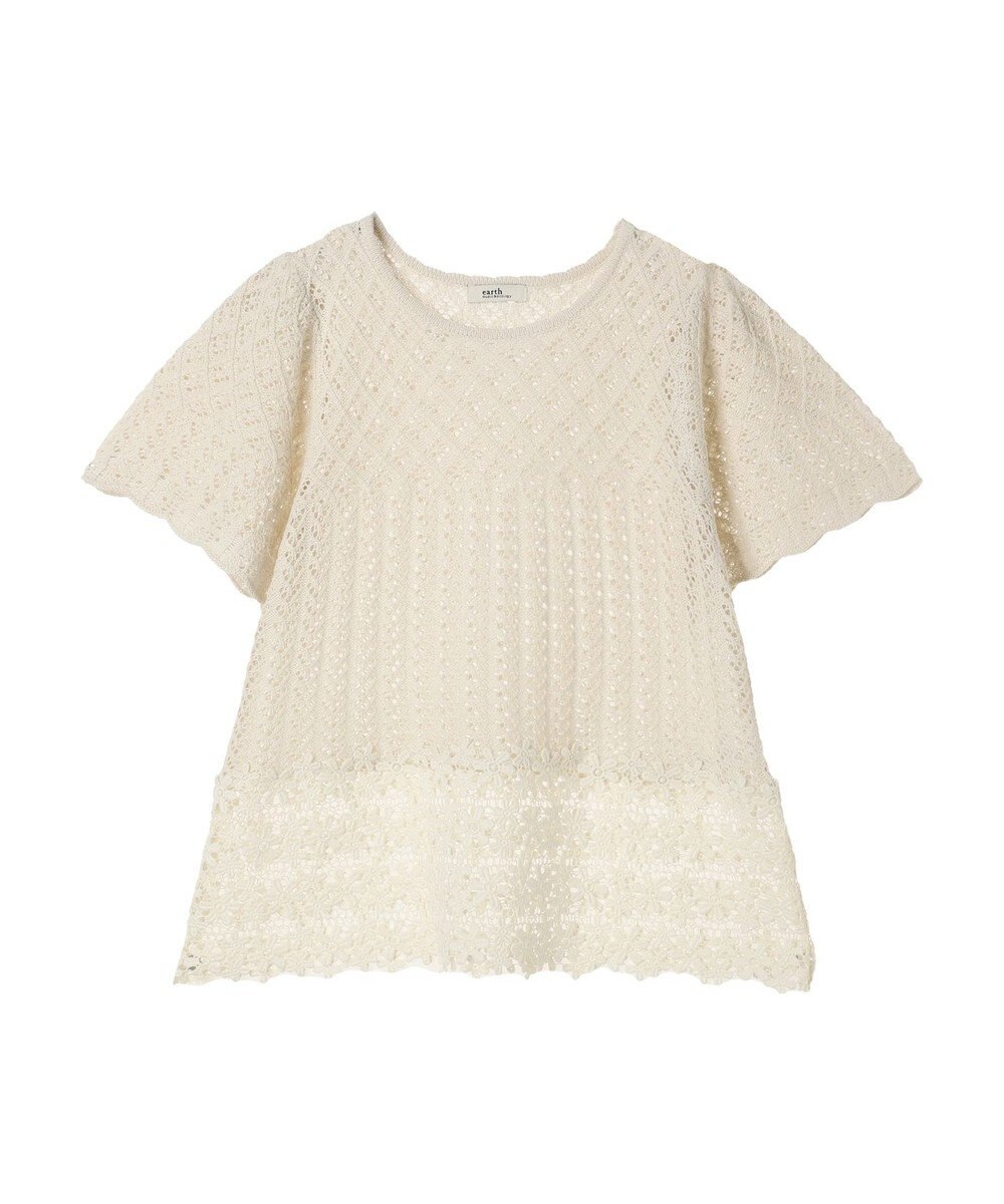 earth music&ecology 裾レース透かしニットプルオーバー 