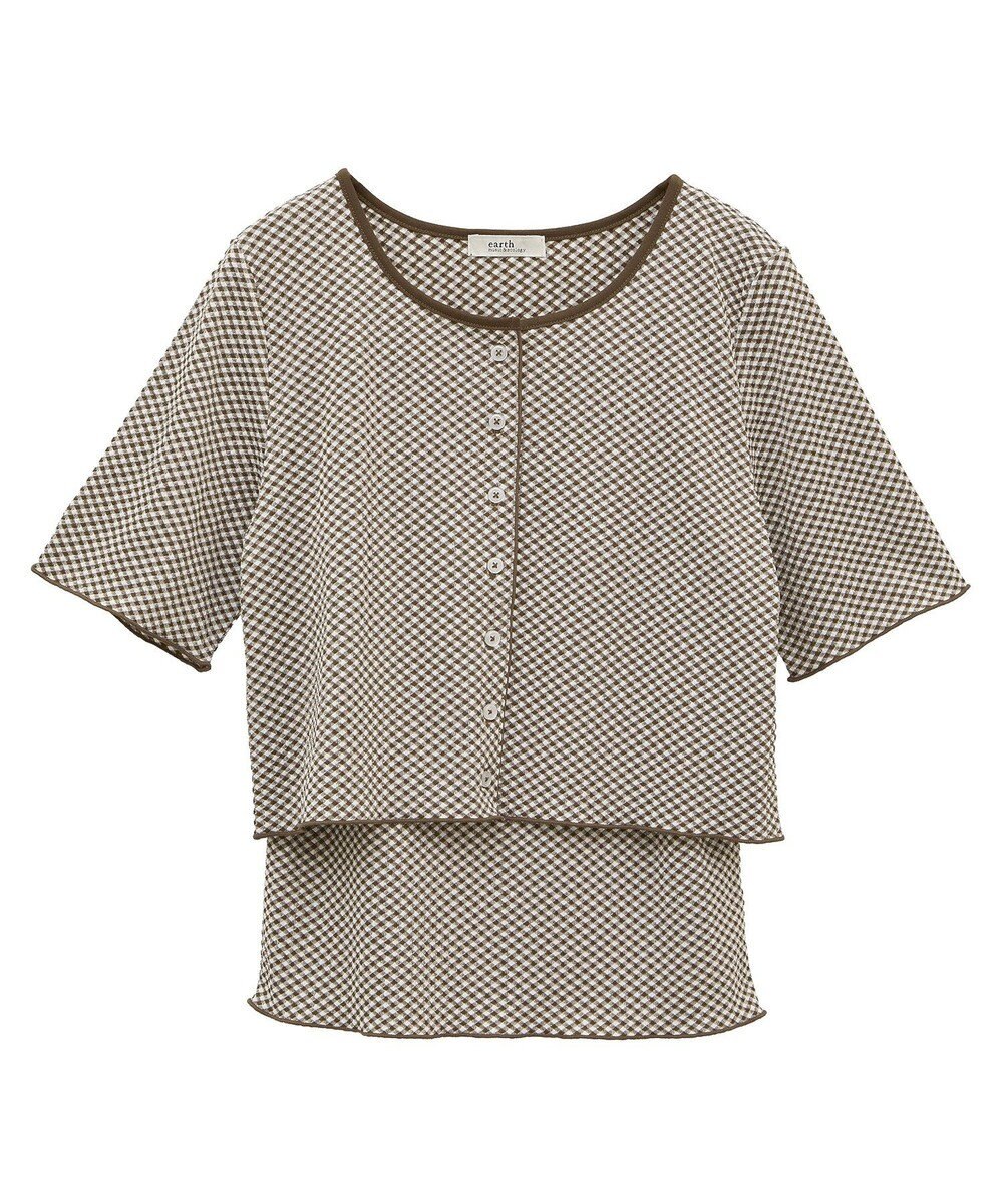 earth music&ecology ＳＥＴ２点ギンガムメロ－カーデ＋リボンタンク 