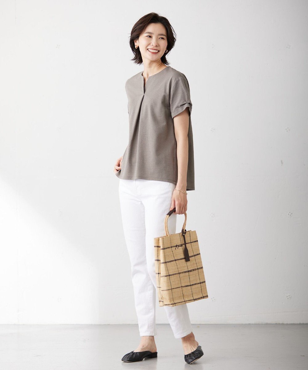 J.PRESS LADIES L 【WEB限定カラーあり・抗菌消臭・吸水速乾】サッカージャージー キーネック カットソー 