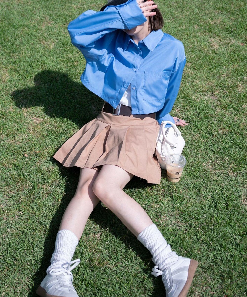 WEGO ベルト付チノプリーツスカパン 