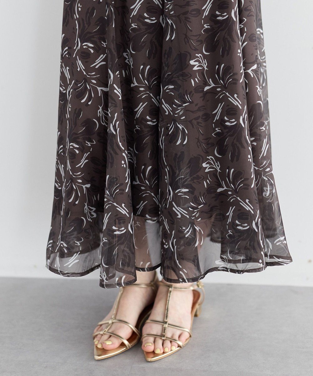 YECCA VECCA ボタニカル柄シアーロングスカート 