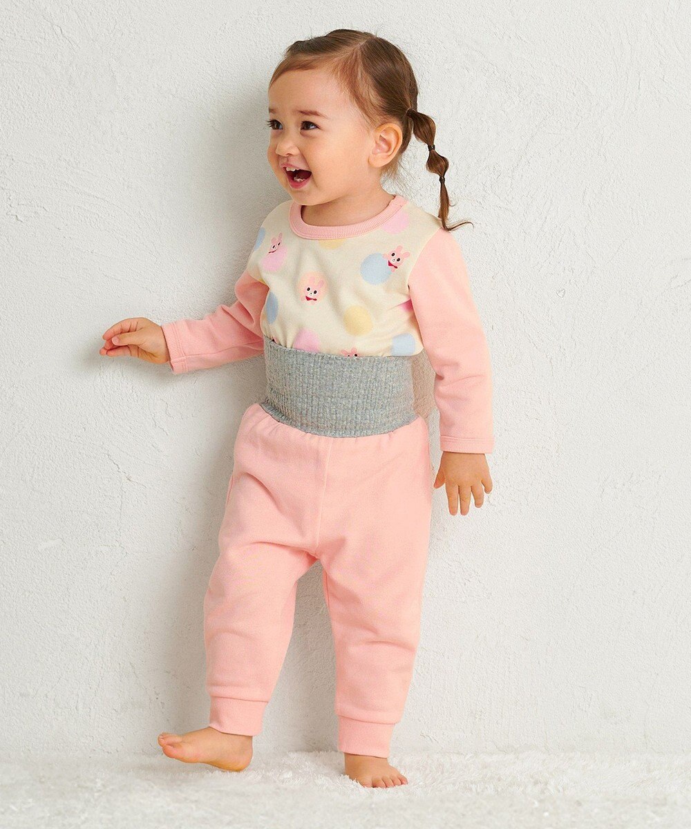 MIKI HOUSE HOT BISCUITS 【80-120cm】 ドット柄 ミニ裏毛パイル素材 腹巻き付き長袖パジャマ 