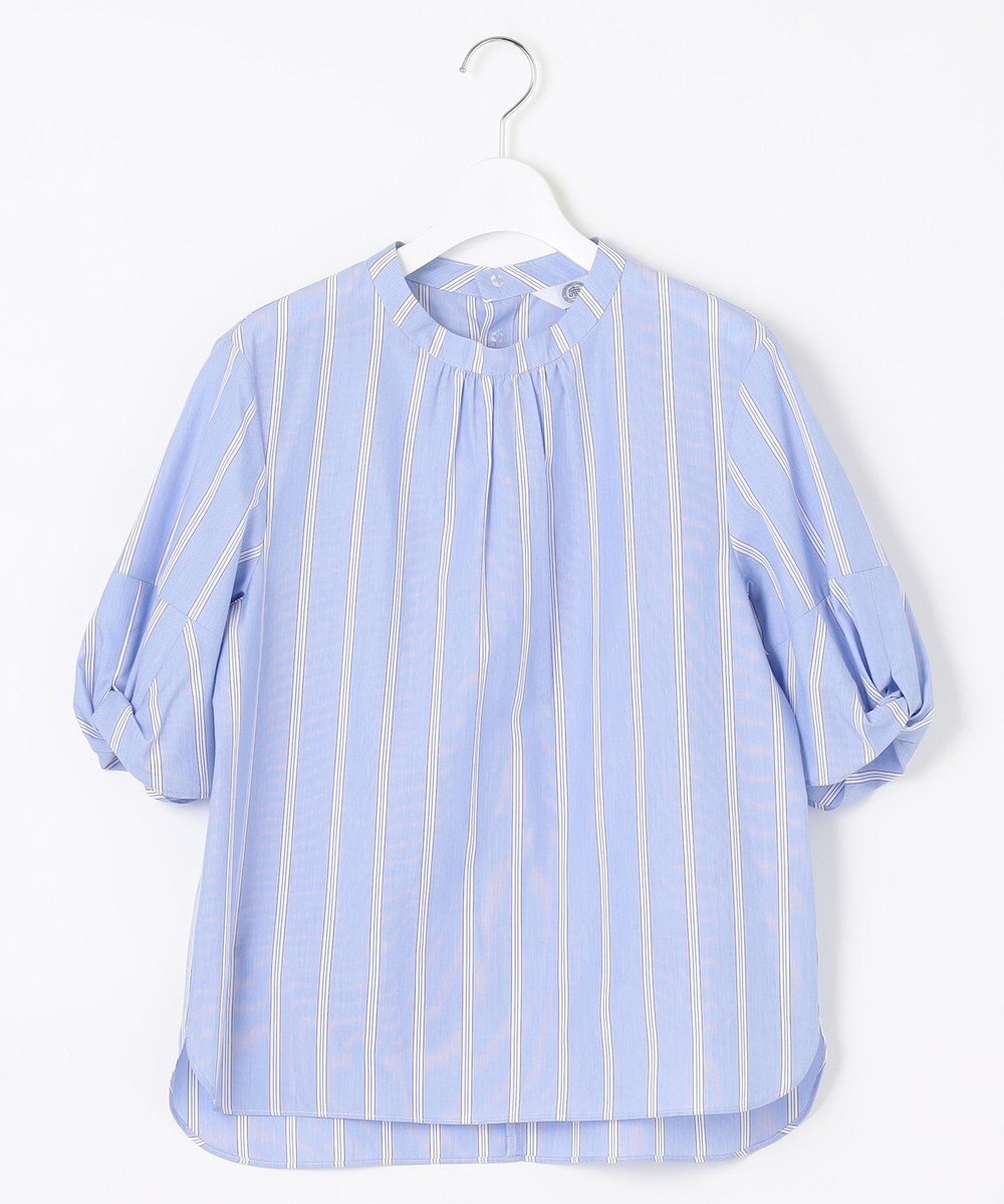 J.PRESS LADIES 【洗える】 セルロース タイプライター ストライプ スタンドカラー ブラウス 