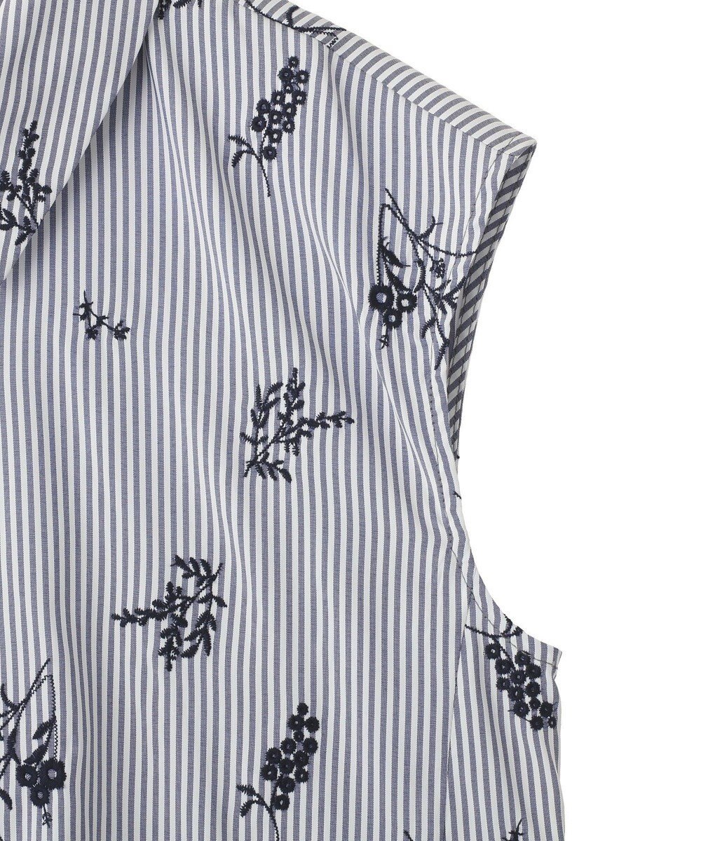YECCA VECCA ストライプ柄フラワー刺繍シャツ 