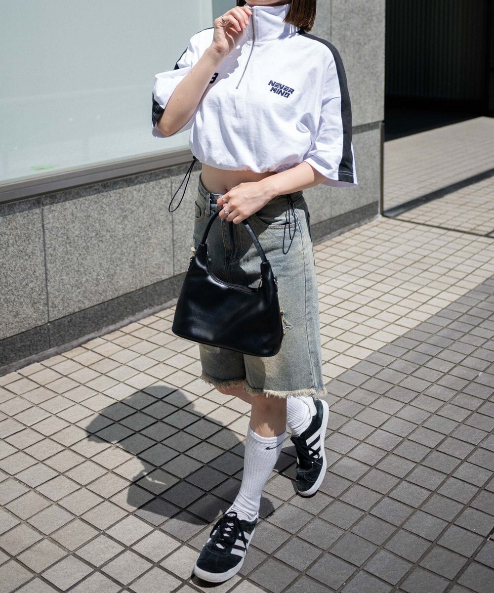 WEGO 刺繍ハーフジップT 