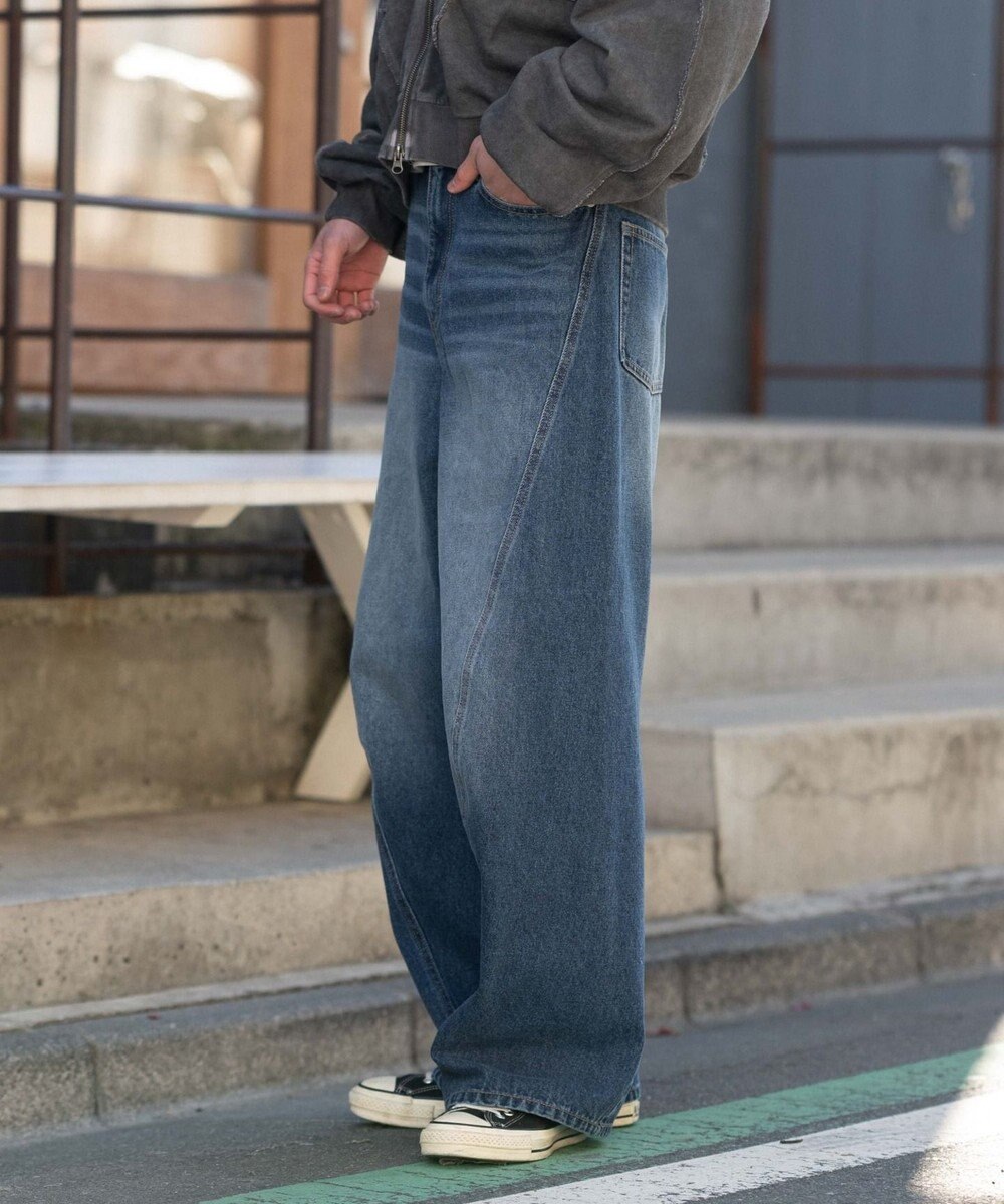 WEGO 【ユニセックス着用ITEM/SMLサイズ展開】カバーフィットバルーンデニムパンツ 