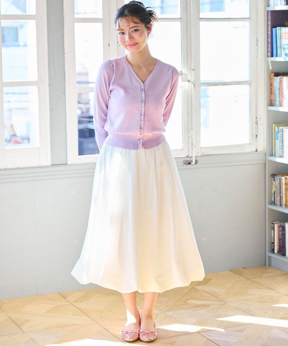 Feroux リボンパール七分袖 カーディガン 