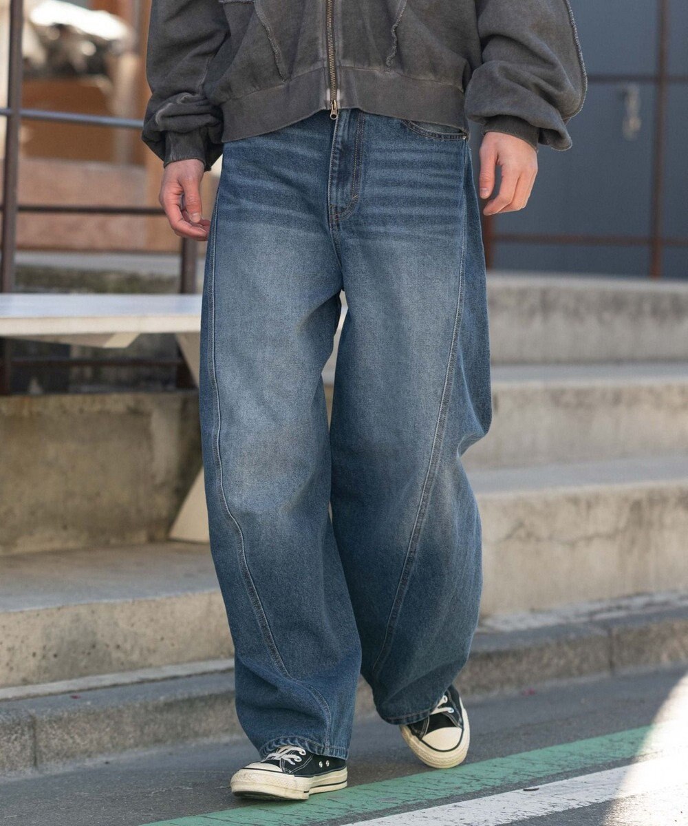 WEGO 【ユニセックス着用ITEM/SMLサイズ展開】カバーフィットバルーンデニムパンツ 