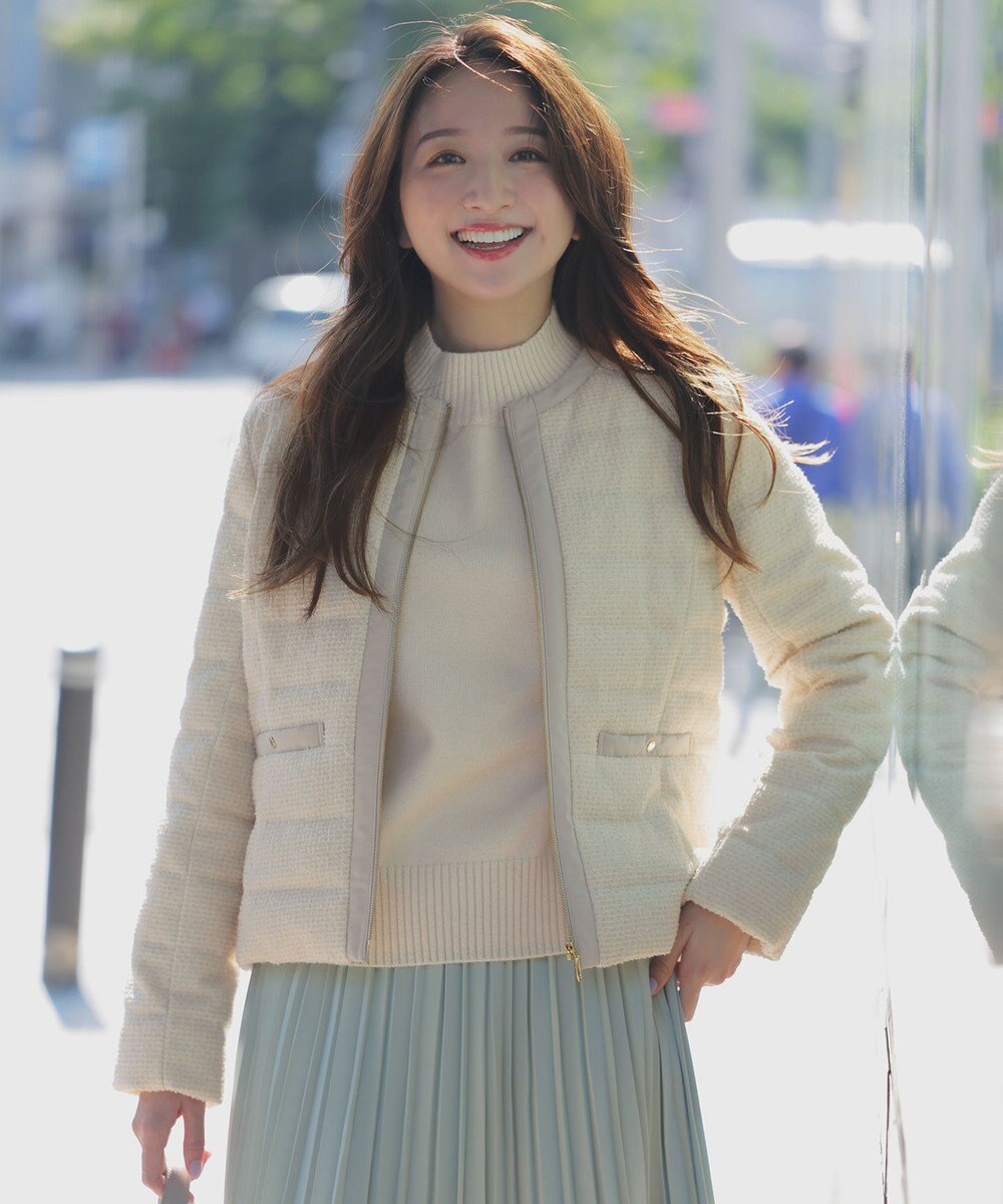 ANY SIS L 【2WAY】ツイードノーカラー ダウンジャケット 