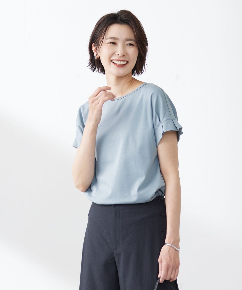 J.PRESS LADIES 【WEB限定カラーあり・接触冷感・UVケア】コンパクトコットンスムース タックスリーブ カットソー 