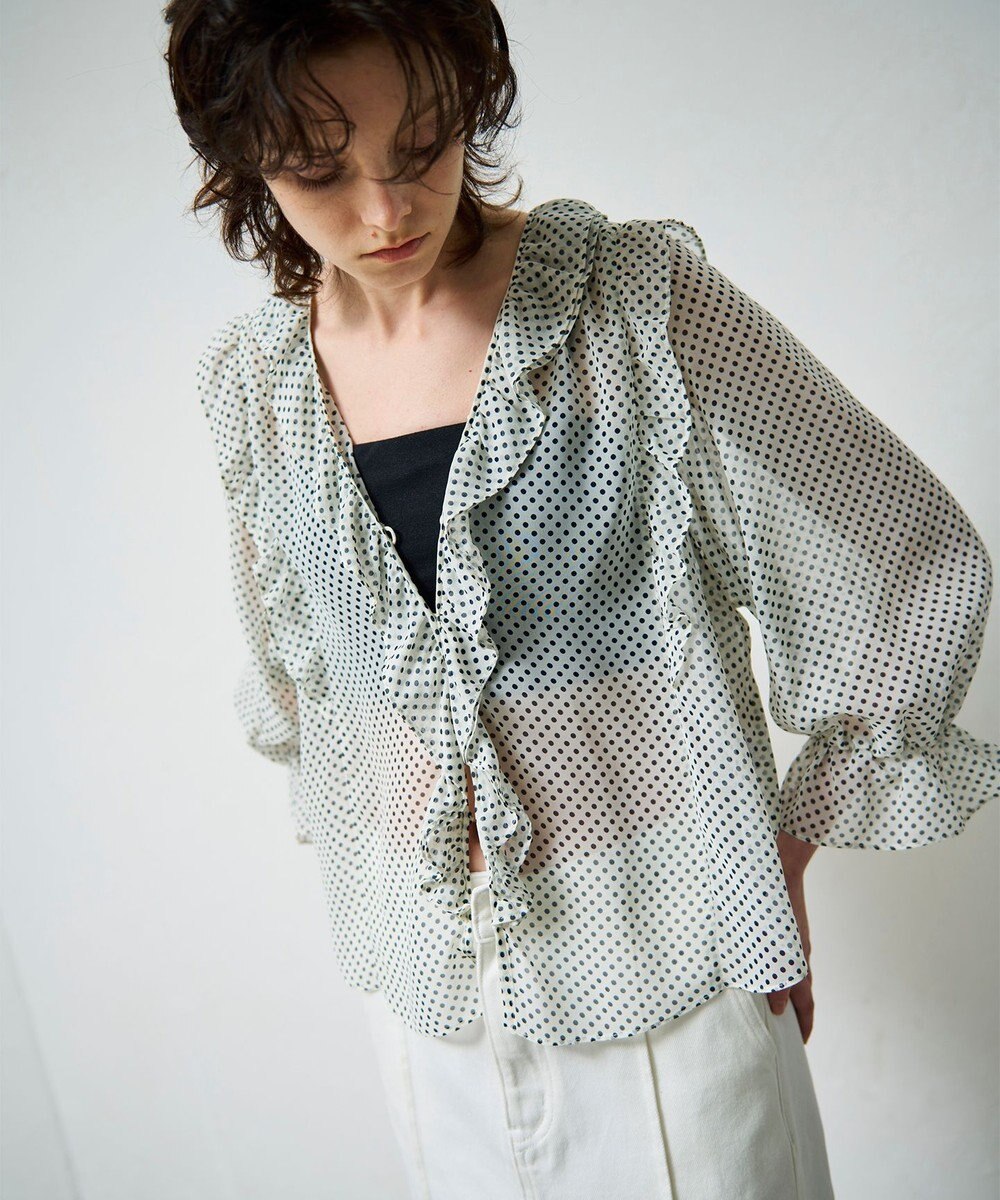 GRACE CONTINENTAL ドットラッフルブラウス 