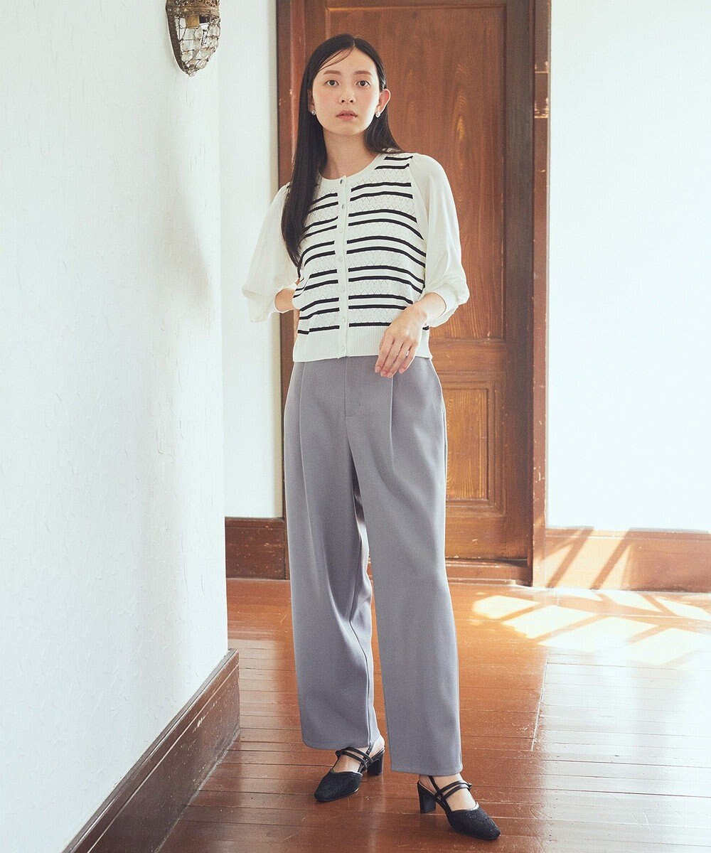 earth music&ecology 　透かし編みボーダーカーディガン 