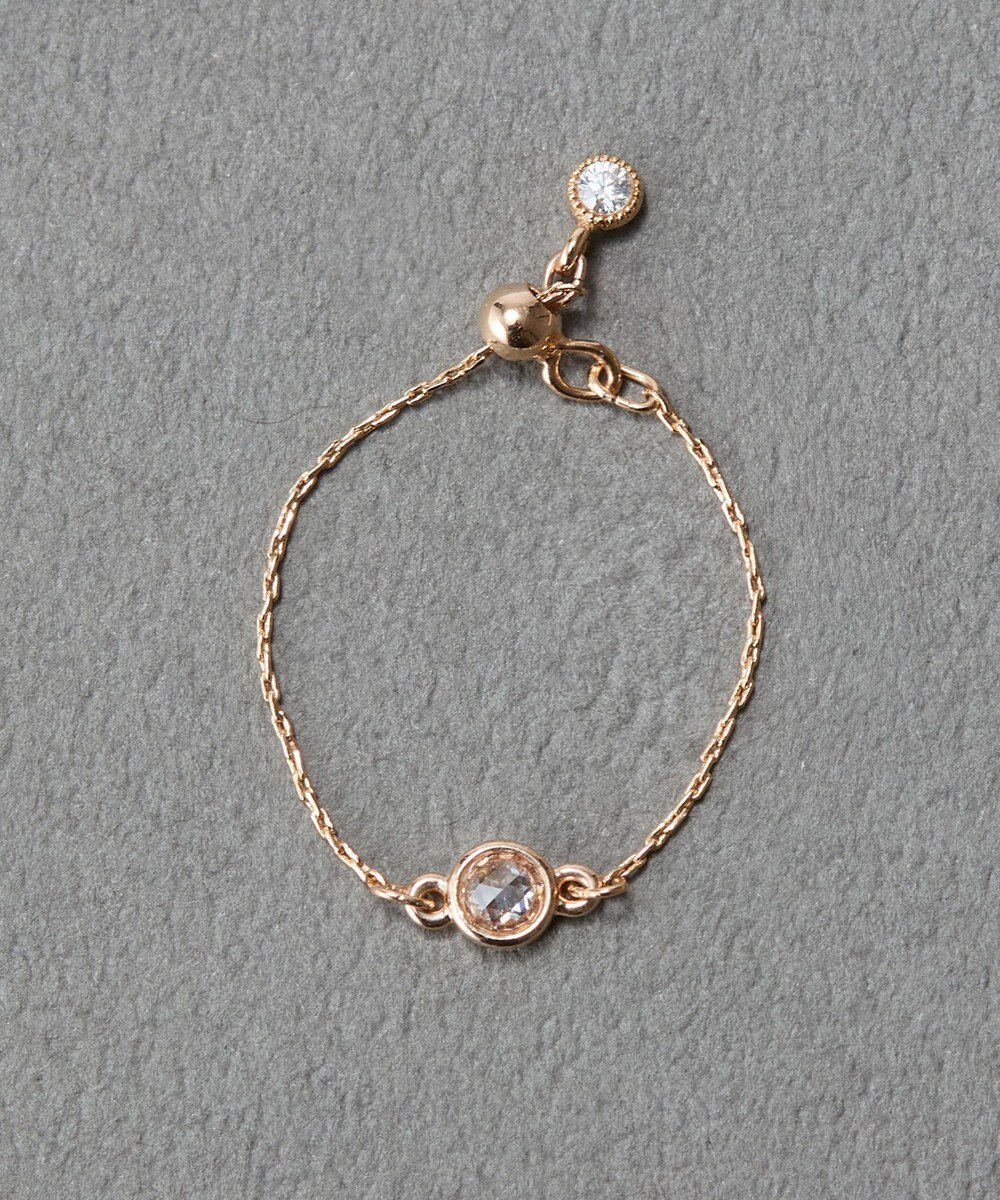 Phoebe ≪サイズ調整可能≫【金属アレルギー対応】プチベゼルストーンチェーンリング　シャンパンゴールド 