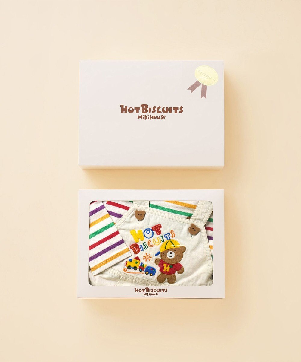 MIKI HOUSE HOT BISCUITS オーバーオール＆ボーダー長袖Tシャツギフトセット【BOX付き】 