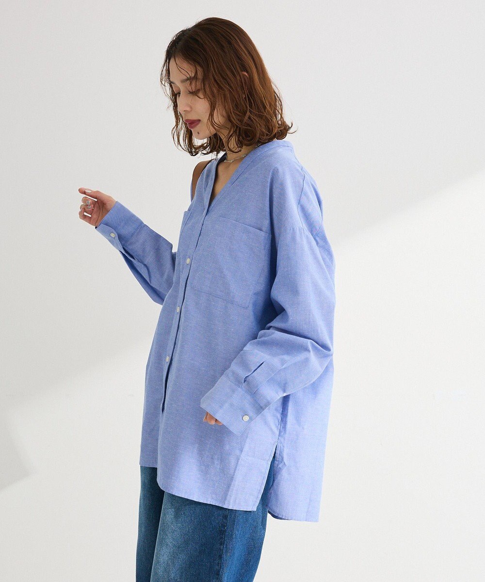 Green Parks 綿麻混Ｖネックオーバーサイズシャツ 