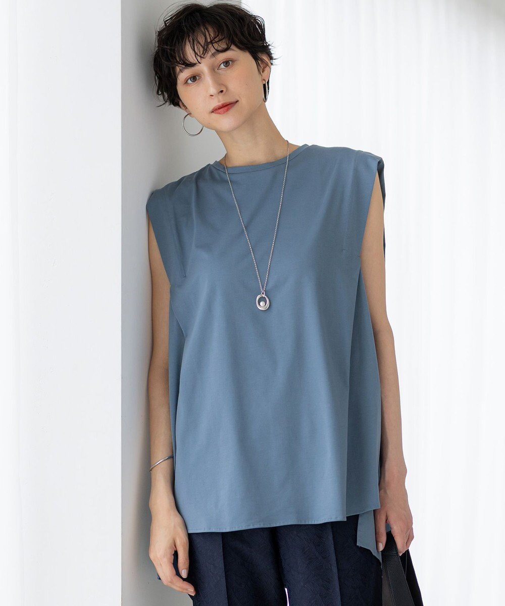 23区 L 【洗える】コンパクトヤーン フレアデザイン ノースリーブ カットソー 