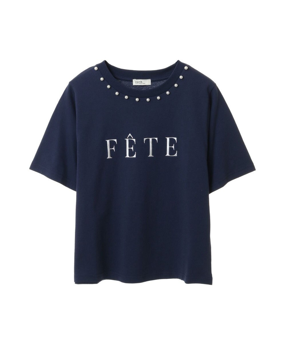 earth music&ecology 襟パール刺繍ロゴＴシャツ 