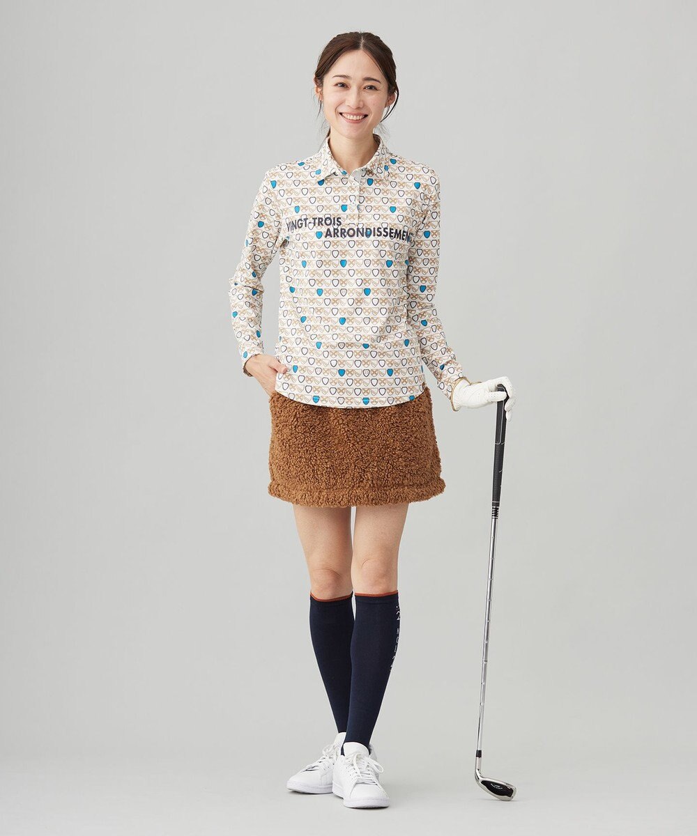 23区GOLF 【WOMEN】【UVカット】エンブレム柄ポロシャツ 