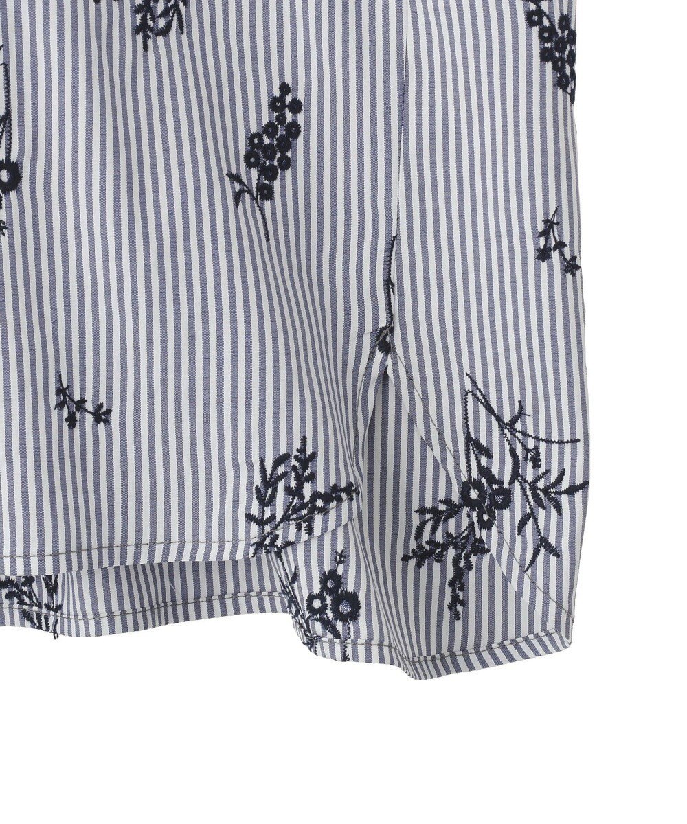 YECCA VECCA ストライプ柄フラワー刺繍シャツ 