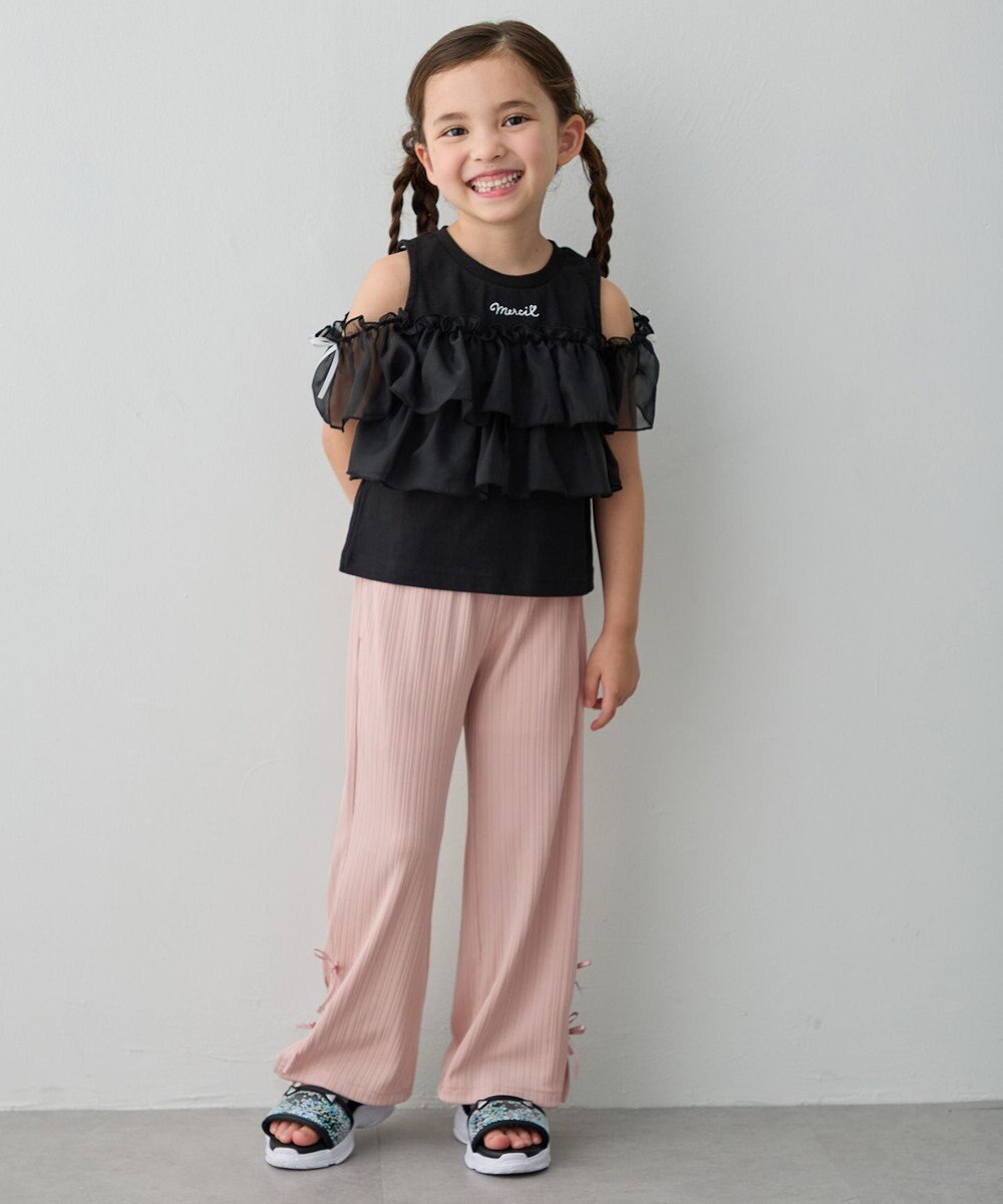 ANY KIDS ランダムリブ ワイドフレアパンツ 