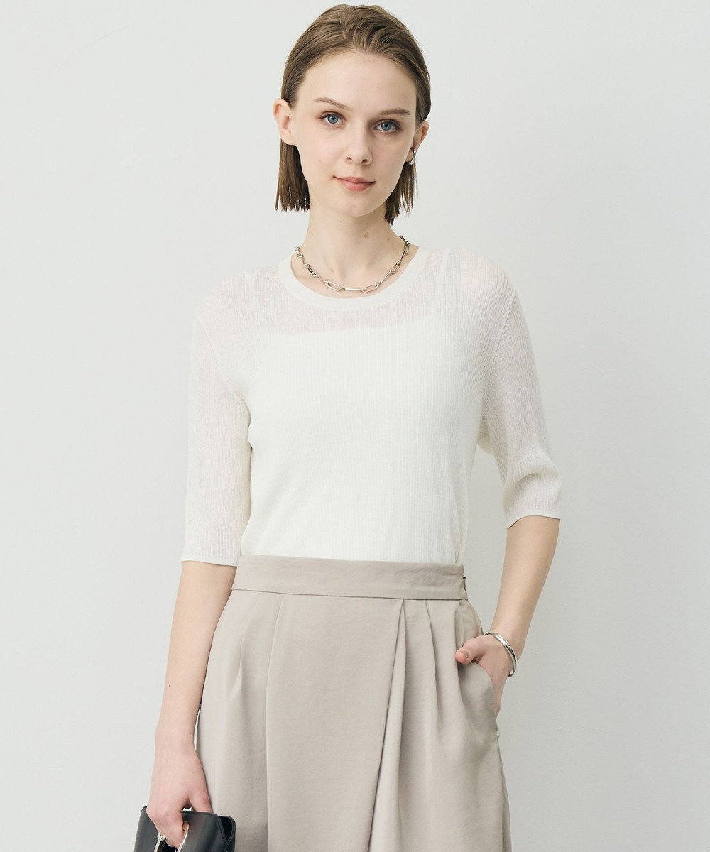 ICB L 【先行予約】 リネンブレンドシアー クルーネックリブニット 