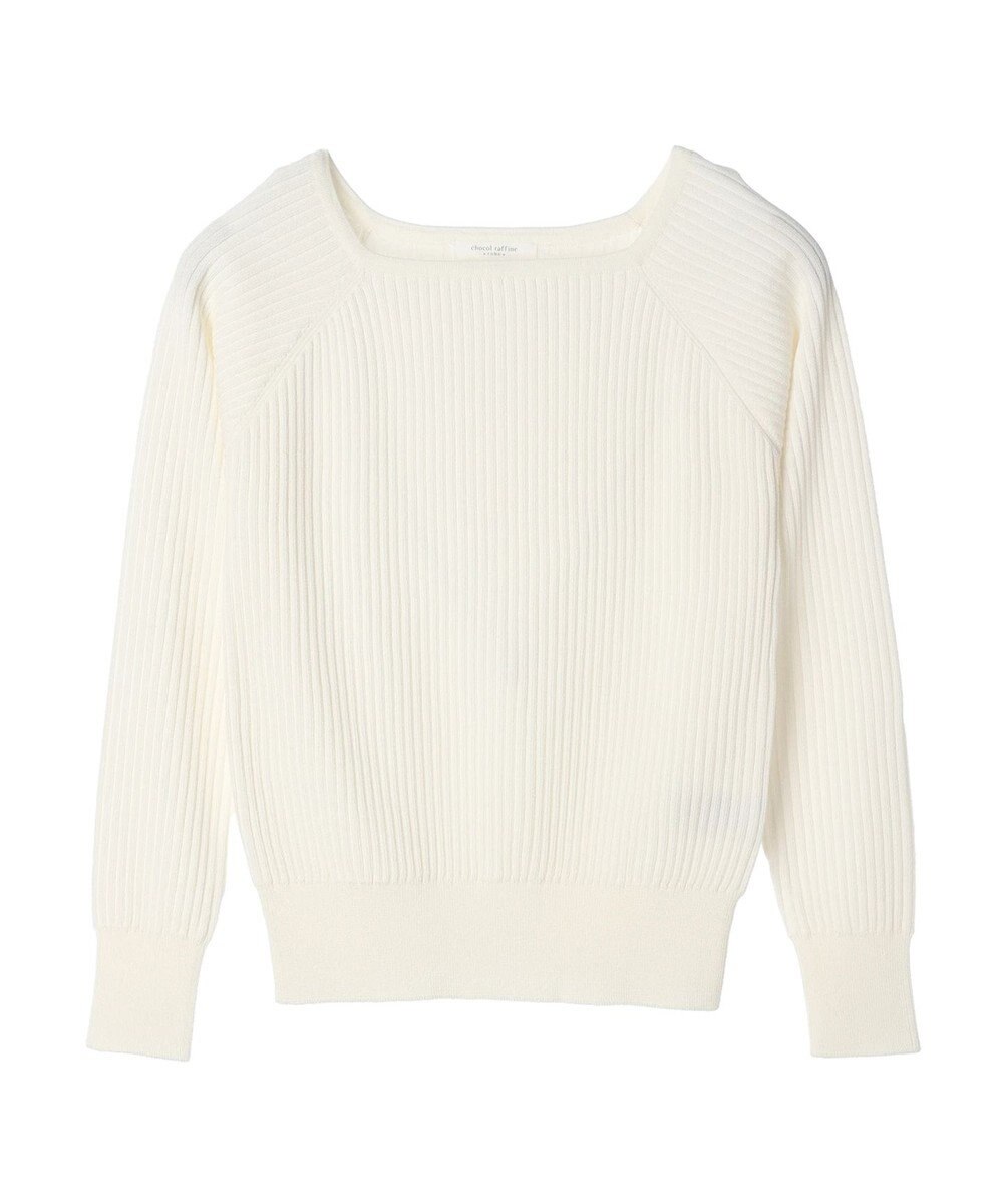 Green Parks 洗える　スクエアネックリブニットプルオーバー 