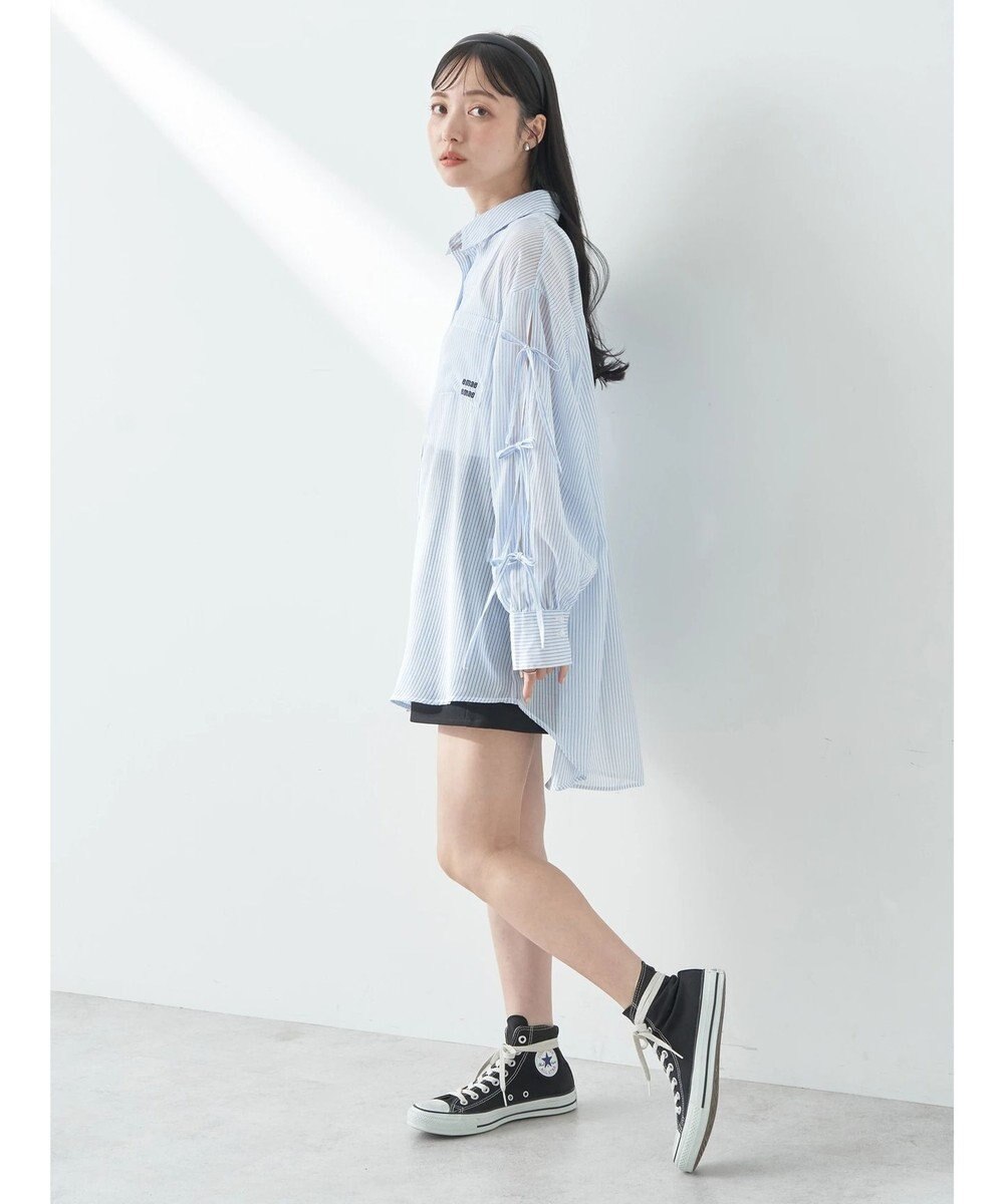 earth music&ecology 袖スリットリボンロングシャツ 