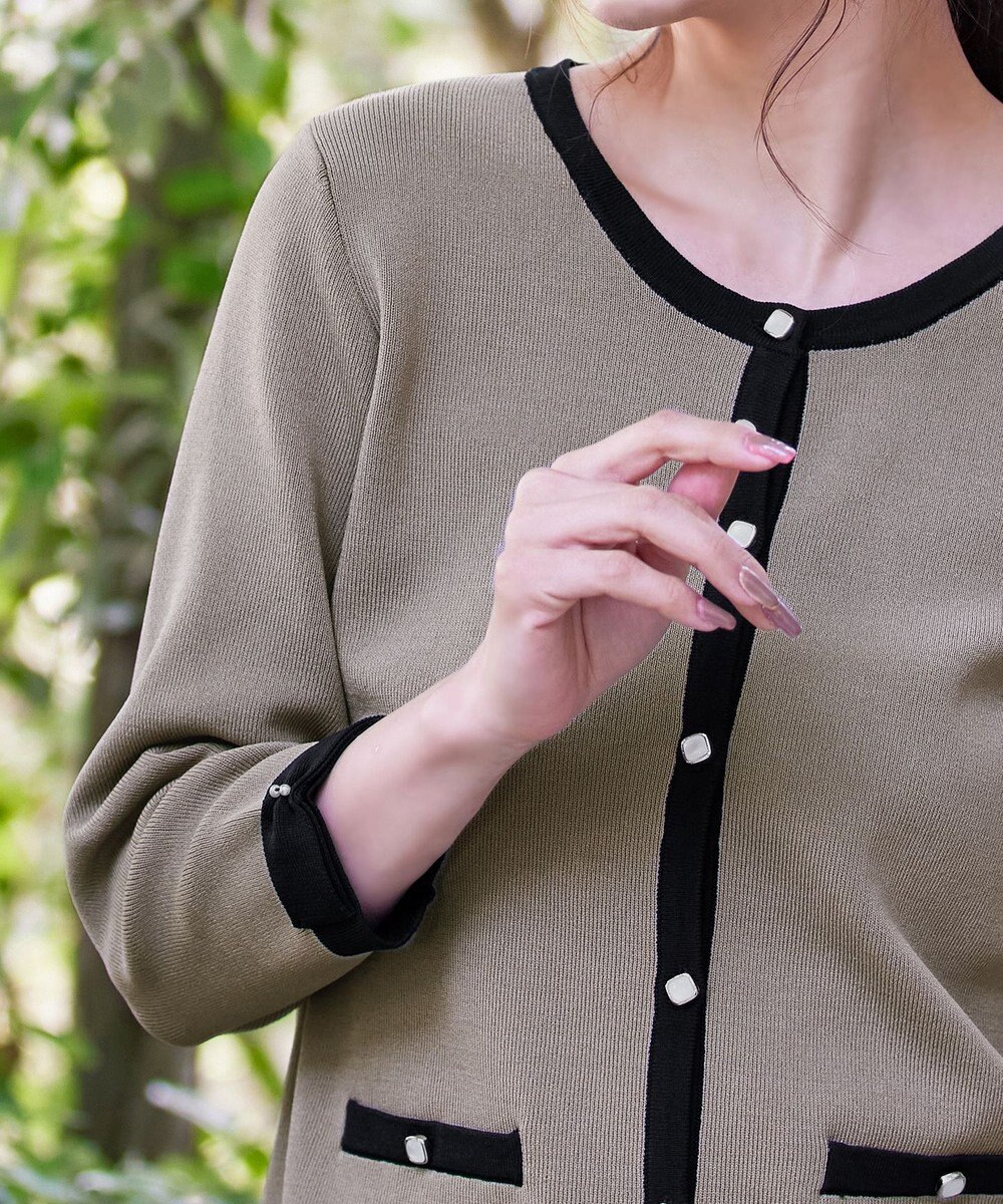 Tiaclasse 【洗える】配色使い総針袖リボンカーデ 