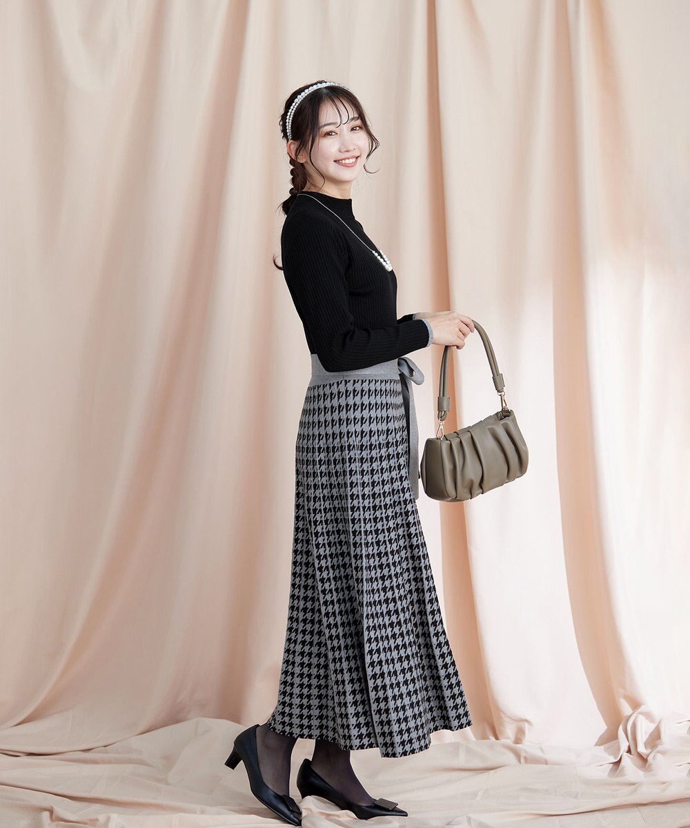 Tiaclasse 【洗える】千鳥柄ニットプリーツワンピース 